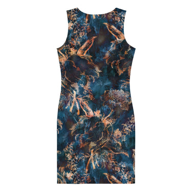 Blue Floral Sunflower Bodycon Dress - Art Club Apparel