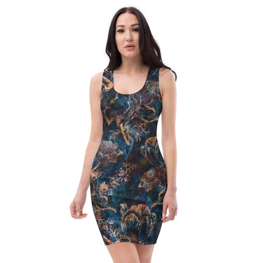 Blue Floral Sunflower Bodycon Dress - Art Club Apparel