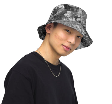 Men's Black & White Painted Reversible bucket hat - Art Club Apparel