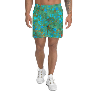 Men's Green Paint Drips Recycled Athletic Shorts - Art Club Apparel