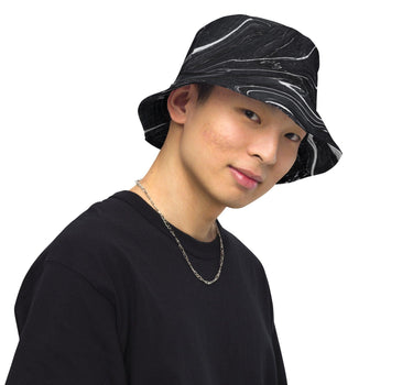 Men's Black & White Marble Paint Reversible Bucket Hat - Art Club Apparel