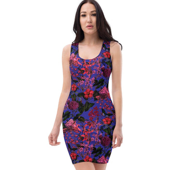 Purple Floral Bodycon dress - Art Club Apparel