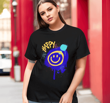 Graffiti Happy Face Cotton Tee - Art Club Apparel