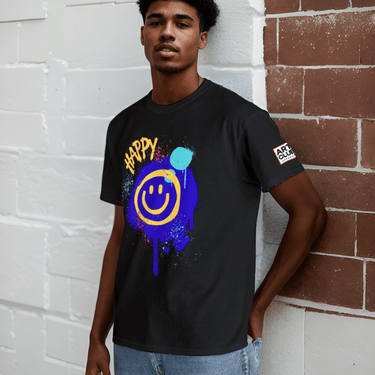 Smiley Face T Shirt Graffiti tee Mens - Art Club Apparel